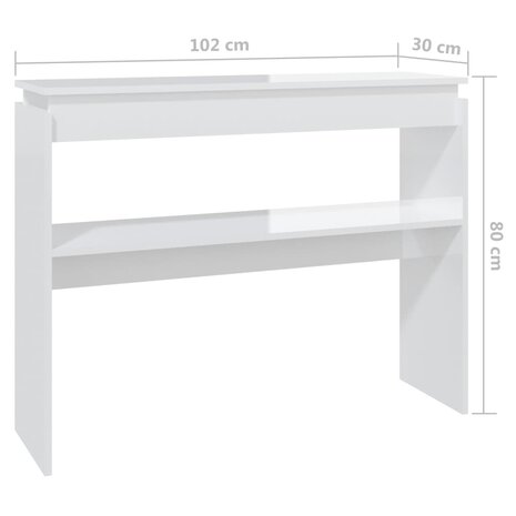 Wandtafel 102x30x80 cm bewerkt hout hoogglans wit 6