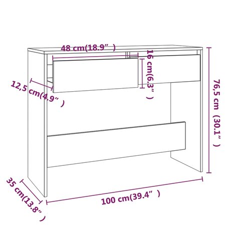 Wandtafel 100x35x76,5 bewerkt hout wit 8