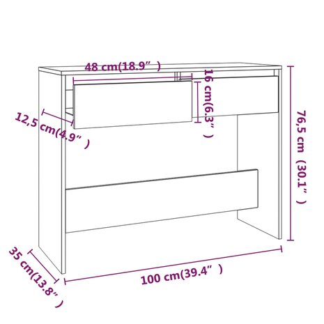 Wandtafel 100x35x76,5 cm bewerkt hout betongrijs 8