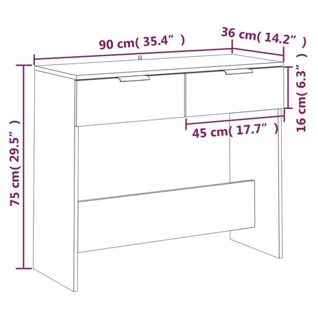 Wandtafel 90x36x75 cm bewerkt hout wit 8