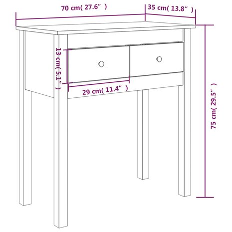 Wandtafel 70x35x75 cm massief grenenhout honingbruin 10