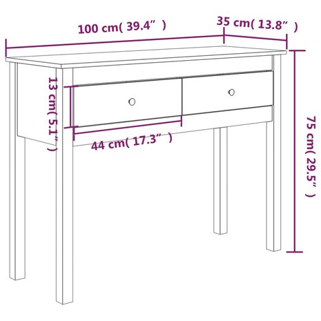 Wandtafel 100x35x75 cm massief grenenhout 10