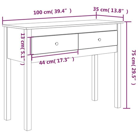 Wandtafel 100x35x75 cm massief grenenhout honingbruin 10