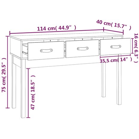 Wandtafel 114x40x75 cm massief grenenhout honingbruin 9