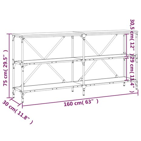 Wandtafel 160x30x75 cm bewerkt hout en ijzer zwart 9