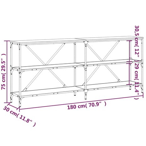 Wandtafel 180x30x75 cm bewerkt hout en ijzer zwart 9