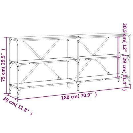 Wandtafel 180x30x75 cm bewerkt hout en ijzer bruin eikenkleur 9