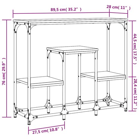 Wandtafel 89,5x28x76 cm bewerkt hout sonoma eikenkleurig 9