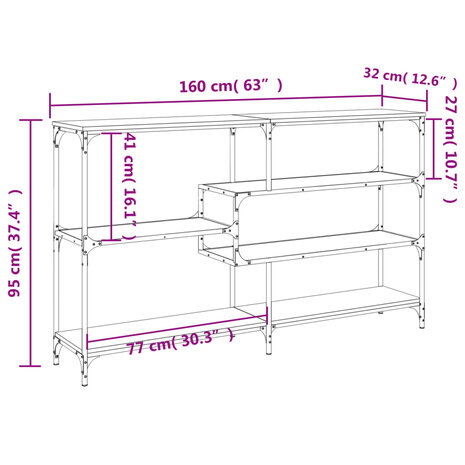 Wandtafel 160x32x95 cm bewerkt hout zwart 9