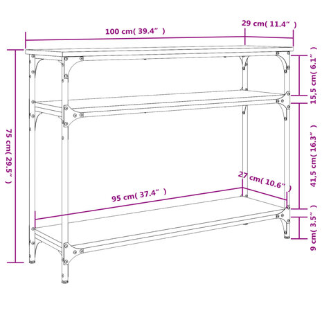 Wandtafel 100x29x75 cm bewerkt hout sonoma eikenkleurig 9