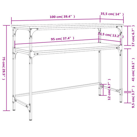 Wandtafel 100x35,5x75 cm bewerkt hout gerookt eikenkleurig 9