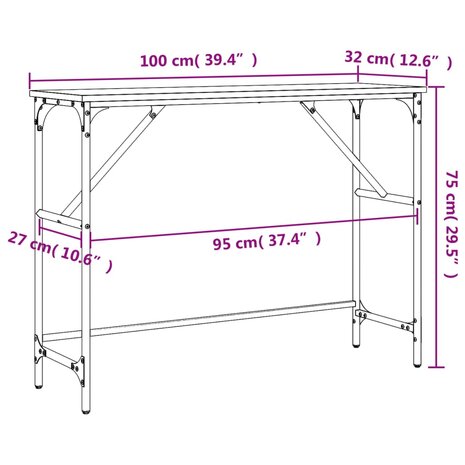 Wandtafel 100x32x75 cm bewerkt hout bruin eikenkleur 9