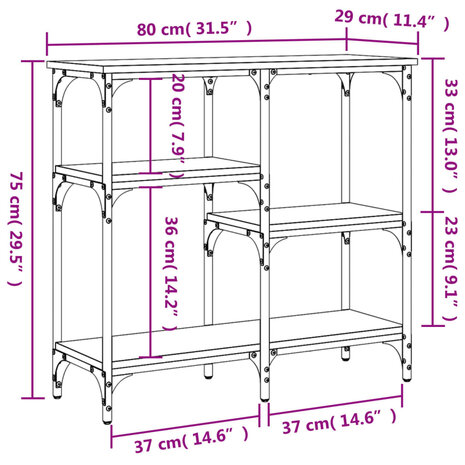 Wandtafel 80x29x75 cm bewerkt hout bruin eikenkleur 9