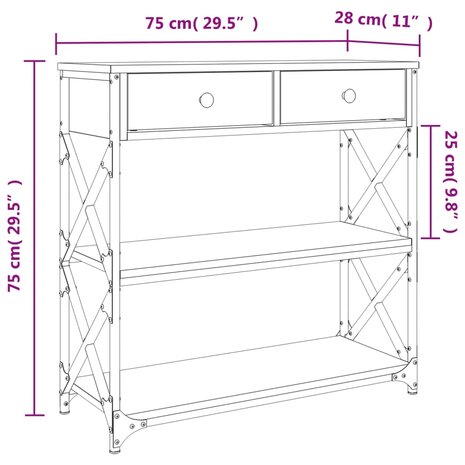 Wandtafel 75x28x75 cm bewerkt hout sonoma eikenkleurig 11