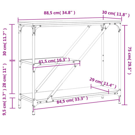 Wandtafel 88,5x30x75 cm bewerkt hout zwart 9