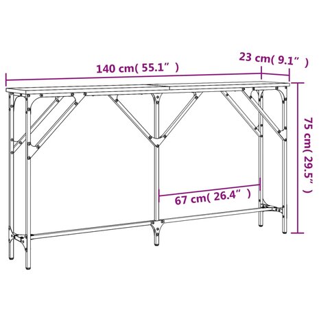 Wandtafel 140x23x75 cm bewerkt hout zwart 9