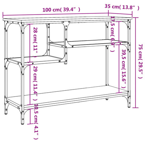 Wandtafel met schappen 100x35x75 cm zwart 9