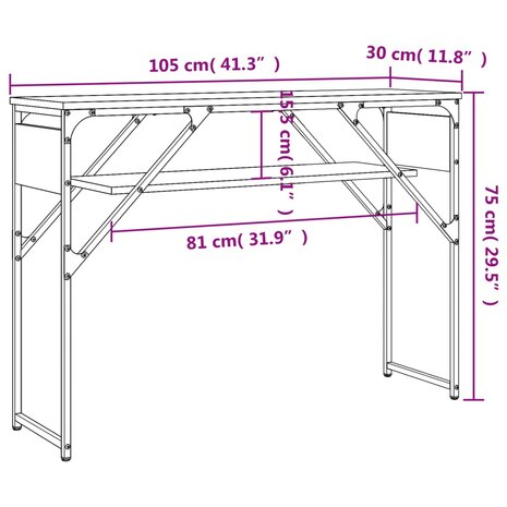 Wandtafel met schap 105x30x75 cm bewerkt hout gerookt eiken 9