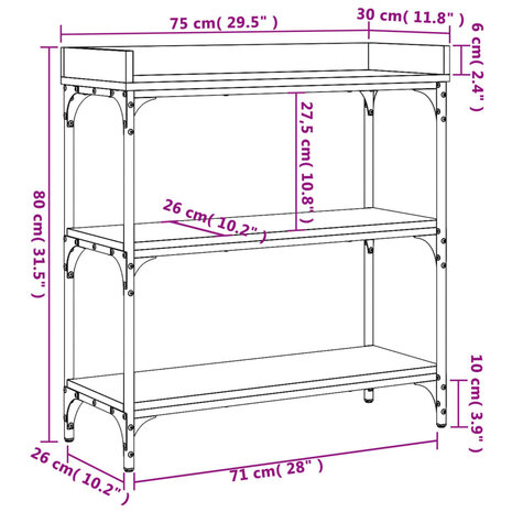 Wandtafel met schappen 75x30x80 cm gerookt eikenkleurig 9