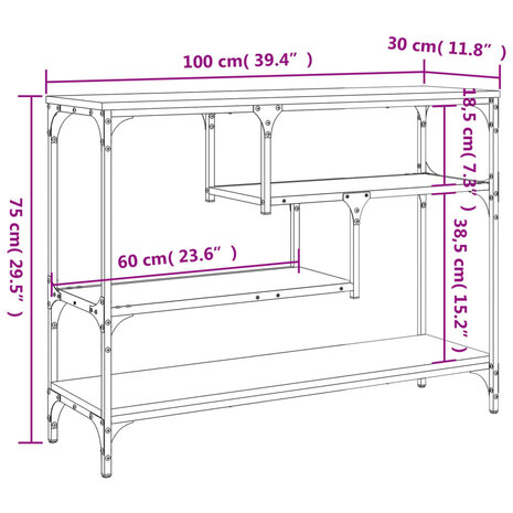 Wandtafel 100x30x75 cm bewerkt hout zwart 10