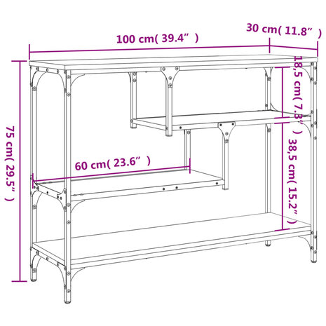 Wandtafel 100x30x75 cm bewerkt hout gerookt eikenkleurig 10