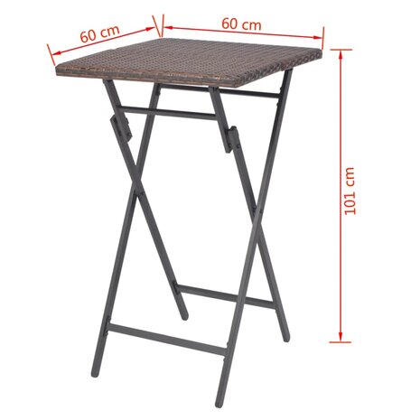 3-delige Bistroset inklapbaar staal poly rattan bruin 8