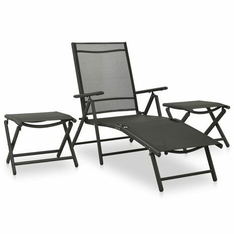 3-delige Loungeset textileen en aluminium zwart 1