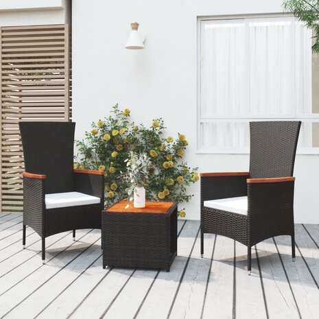 3-delige Loungeset poly rattan en massief acaciahout zwart 1