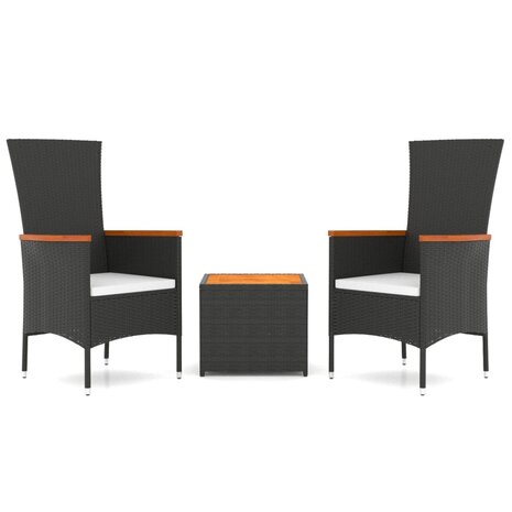 3-delige Loungeset poly rattan en massief acaciahout zwart 2