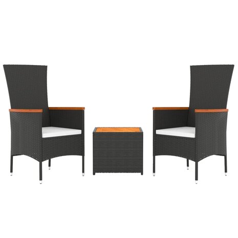 3-delige Loungeset poly rattan en massief acaciahout zwart 3