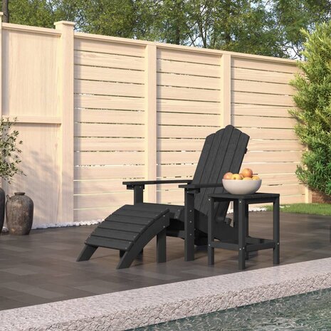 Tuinstoel Adirondack met voetenbank tafel HDPE antracietkleurig 1