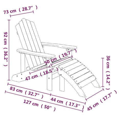 Tuinstoel Adirondack met voetenbank en tafel HDPE bruin 7