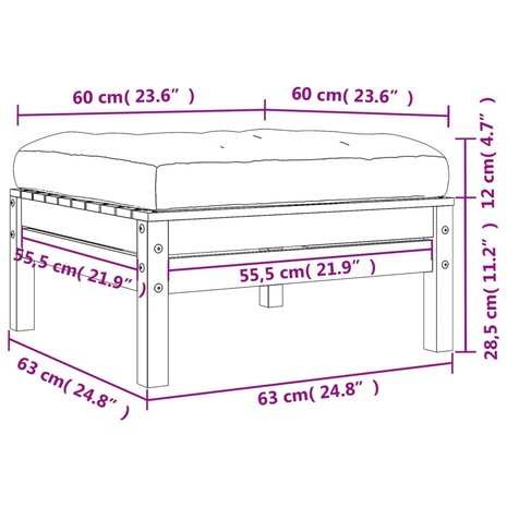 Tuinvoetenbank met kussen massief douglashout 9