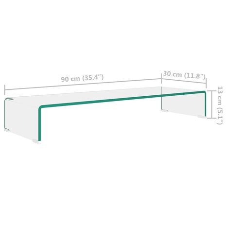 Tv-meubel/monitorverhoger transparant 90x30x13 cm glas 6