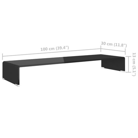 TV-meubel/monitorverhoger zwart 100x30x13 cm glas 6