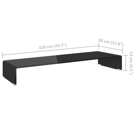 TV-meubel/monitorverhoger zwart 110x30x13 cm glas 6