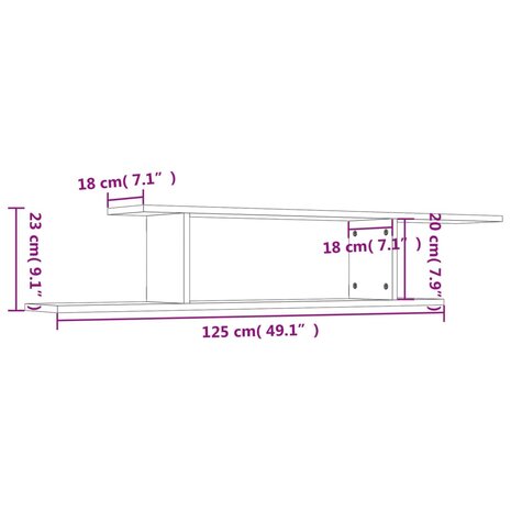 Tv-wandschap 125x18x23 cm bewerkt hout betongrijs 8