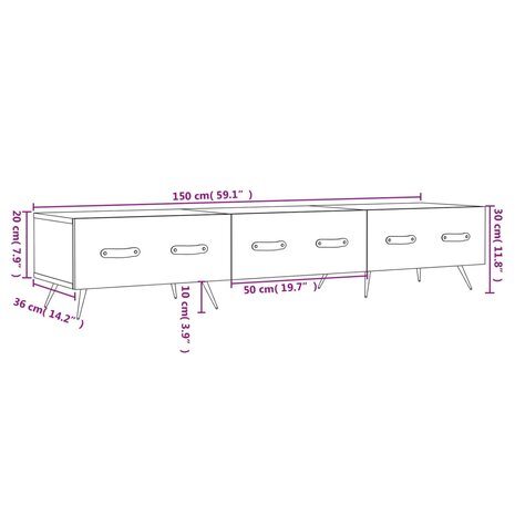 Tv-meubel 150x36x30 cm bewerkt hout betongrijs 12