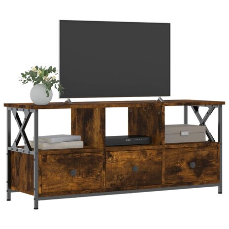 Tv-meubel 102x33x45 cm bewerkt hout en ijzer gerookt eikenkleur 3