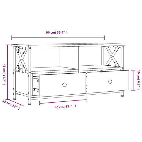 Tv-meubel 90x33x45 cm bewerkt hout grijs sonoma eikenkleurig 11