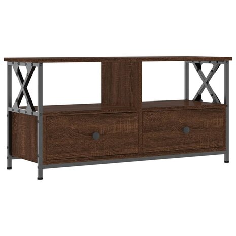 Tv-meubel 90x33x45 cm bewerkt hout en ijzer bruin eikenkleur 2