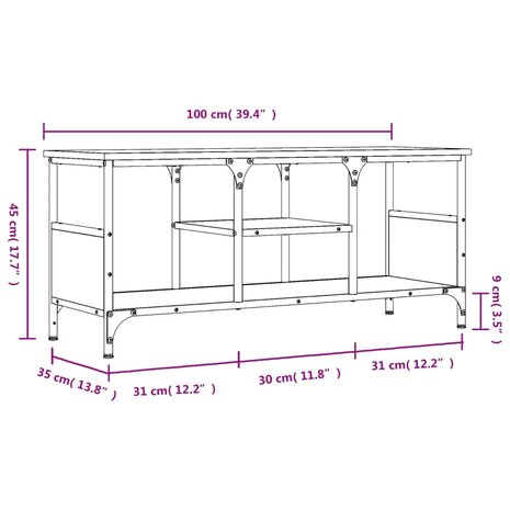 Tv-meubel 100x35x45 cm bewerkt hout en ijzer grijs sonoma eiken 9