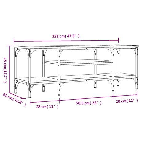 Tv-meubel 121x35x45 cm bewerkt hout en ijzer zwart 9