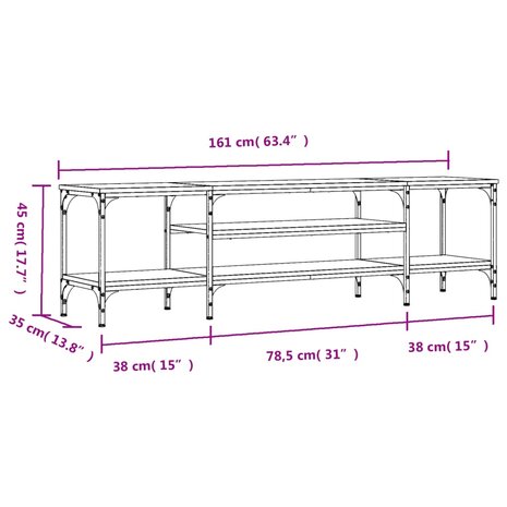 Tv-meubel 161x35x45 cm bewerkt hout en ijzer grijs sonoma eiken 9