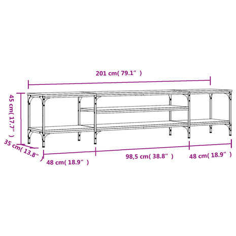 Tv-meubel 201x35x45 cm bewerkt hout en ijzer zwart 9