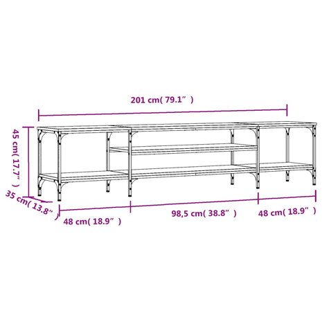 Tv-meubel 201x35x45 cm bewerkt hout en ijzer gerookt eikenkleur 9