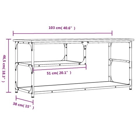 Tv-meubel 103x38x46,5 cm bewerkt hout en staal zwart 9