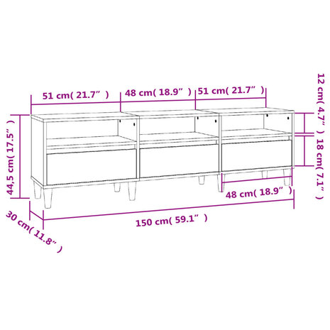 Tv-meubel 150x30x44,5 cm bewerkt hout betongrijs 10