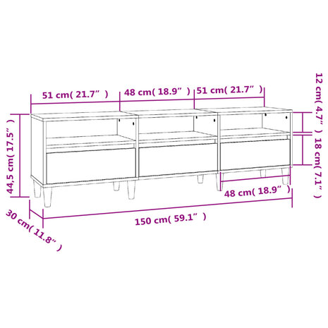 Tv-meubel 150x30x44,5 cm bewerkt hout gerookt eikenkleurig 10