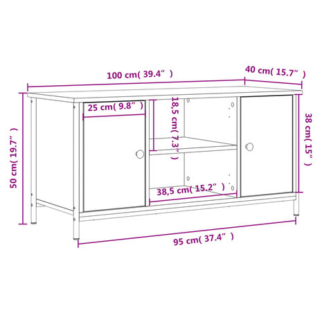 Tv-meubel 100x40x50 cm bewerkt hout gerookt eikenkleurig 11